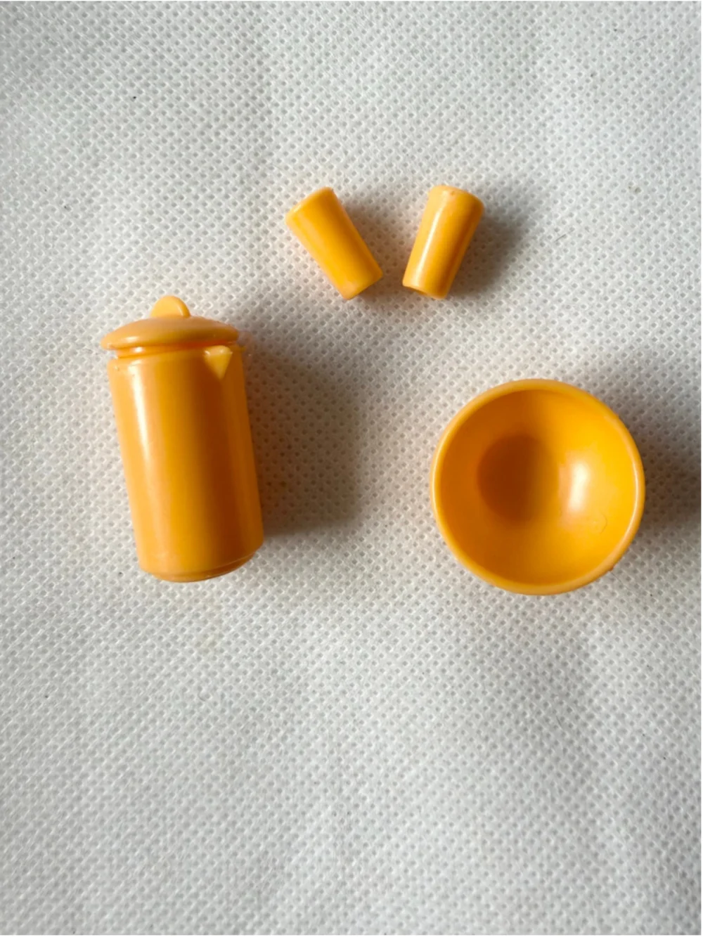 Vintage Barbie Pitcher, Cup and Bowl set orange yellow retro doll accessories